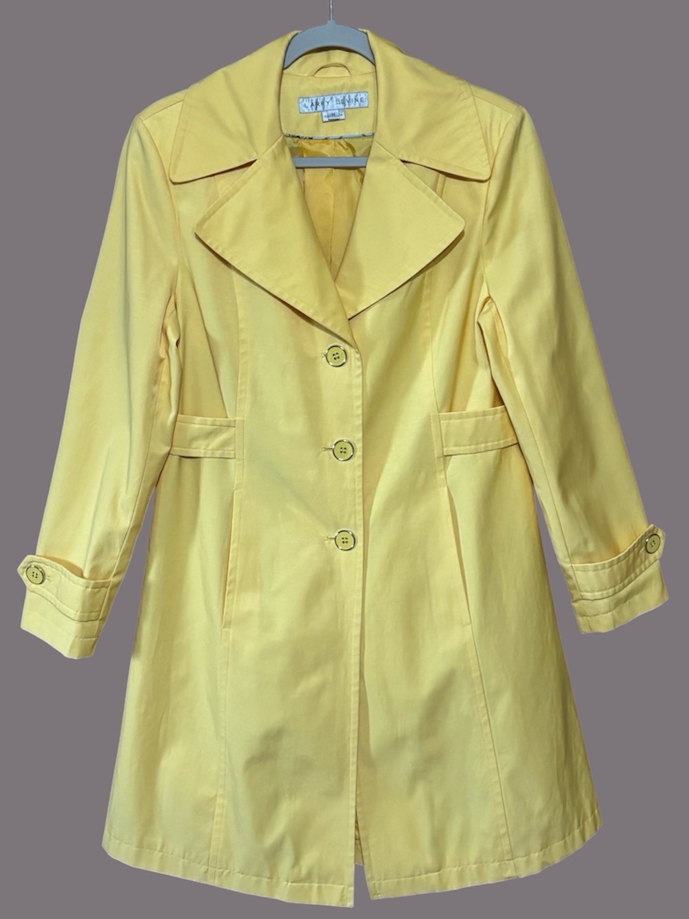 Larry Levine Yellow Fitted Single-Breasted Trench Coat Sz Medium